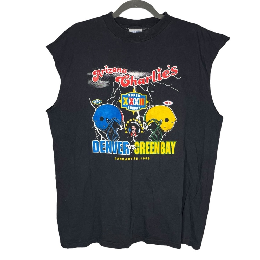 Vintage Super Bowl cut off tshirt tank men’s size xl 1998 Denver Greenbay black